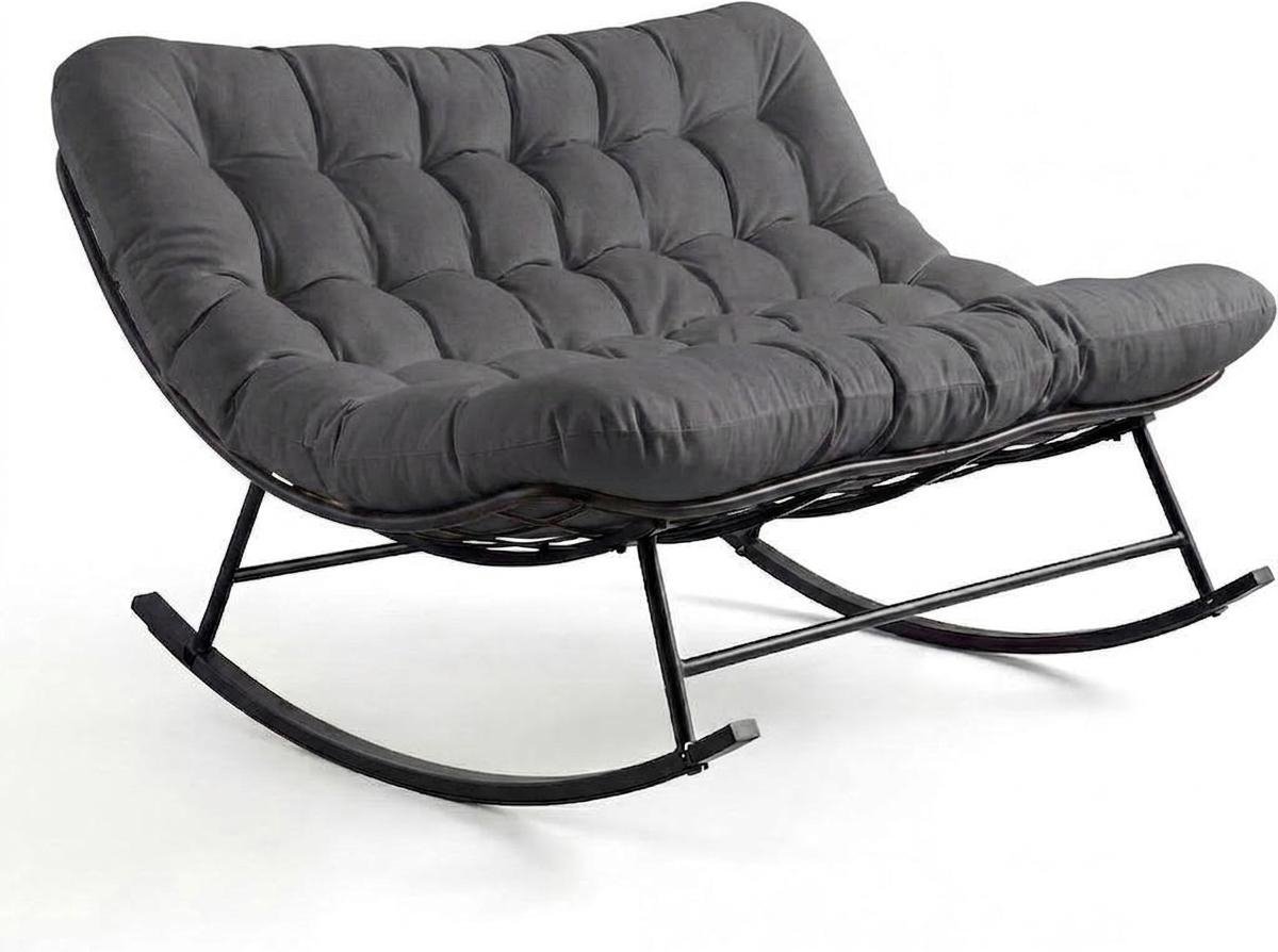 Schommelstoel - Oversized Egg Chair met Dik Kussen - Voor Binnen & Buiten - Draagkracht 300 kg - Donkergrijs