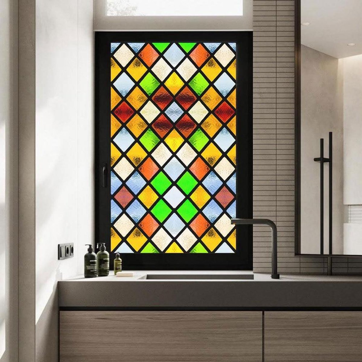Raamfolie Privacy - Decoratieve raambekleding - Privacy creëren - Gebrandschilderd glas effect - 88x180cm - S