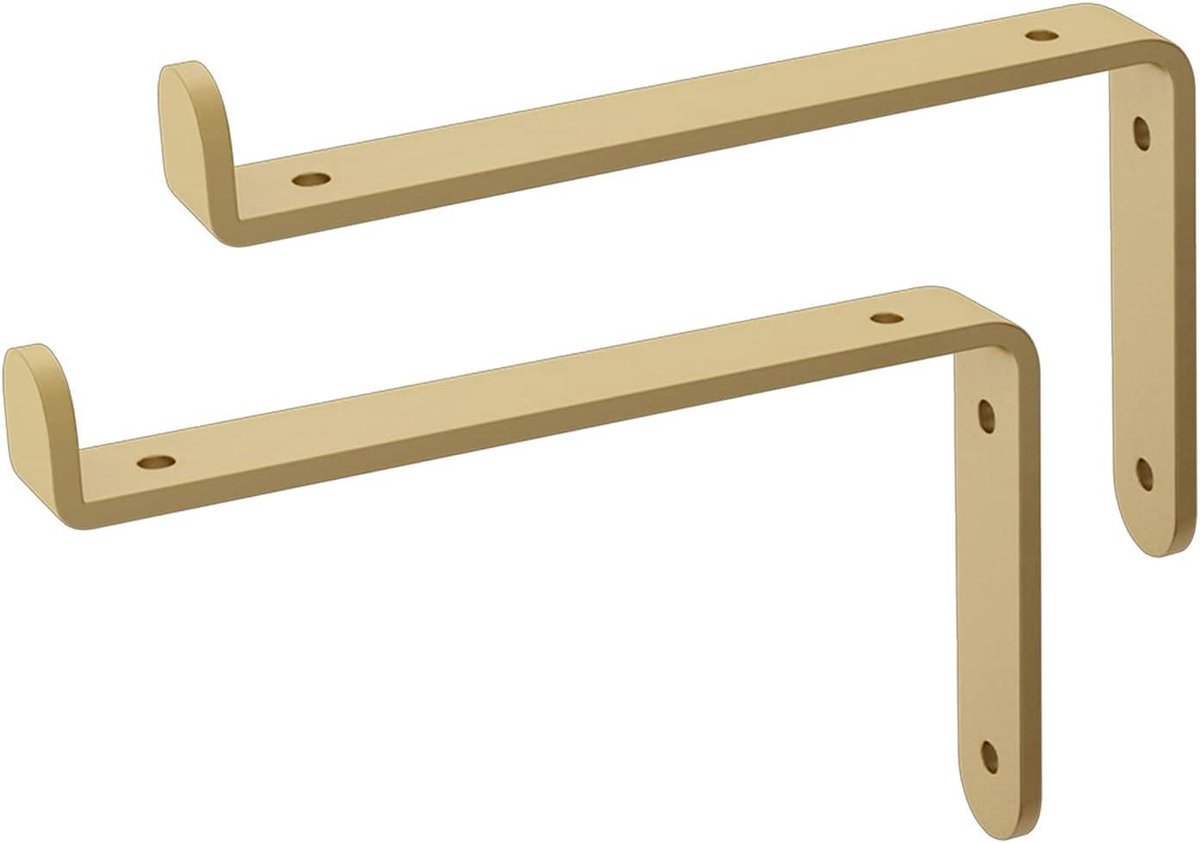 Zwevende Plankdragers - Plankbeugels Wandmontage - Muren Decoreren - L-vormig Smeedijzer - 10x8 cm - Goud