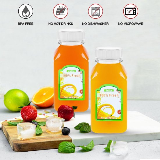 Cosensi - 15 Pcs Juice Bottles - Herbruikbare Plastic Flessen - Met Lids en Accessoires - 250ml - Voor Dranken en Sappen - Ideaal voor Mini Fridge — afbeelding 5
