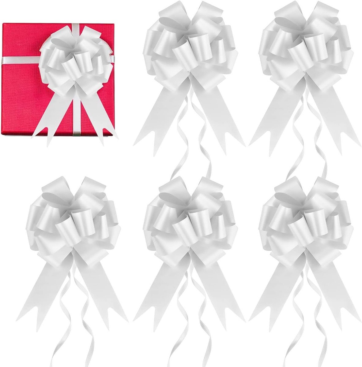 30 Stuks Witte Cadeaulinten voor Trouwen, Verjaardagen en Decoratie, Versieringen voor Auto en Cadeaus, Trekkoord en Polyband
