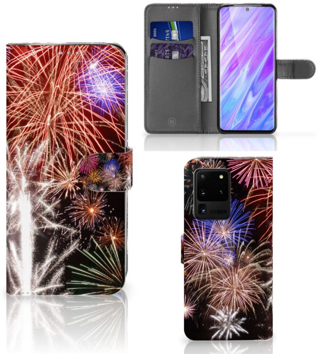 Samsung Galaxy S20 Ultra Wallet Case met Pasjes Vuurwerk