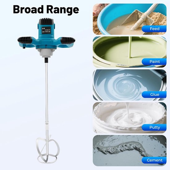 Roerapparaat - Mengmachine Mortelmixer - Materiaal Mengen - 6 Snelheden 1400W - 12cm Mengblad - Blauw — afbeelding 2