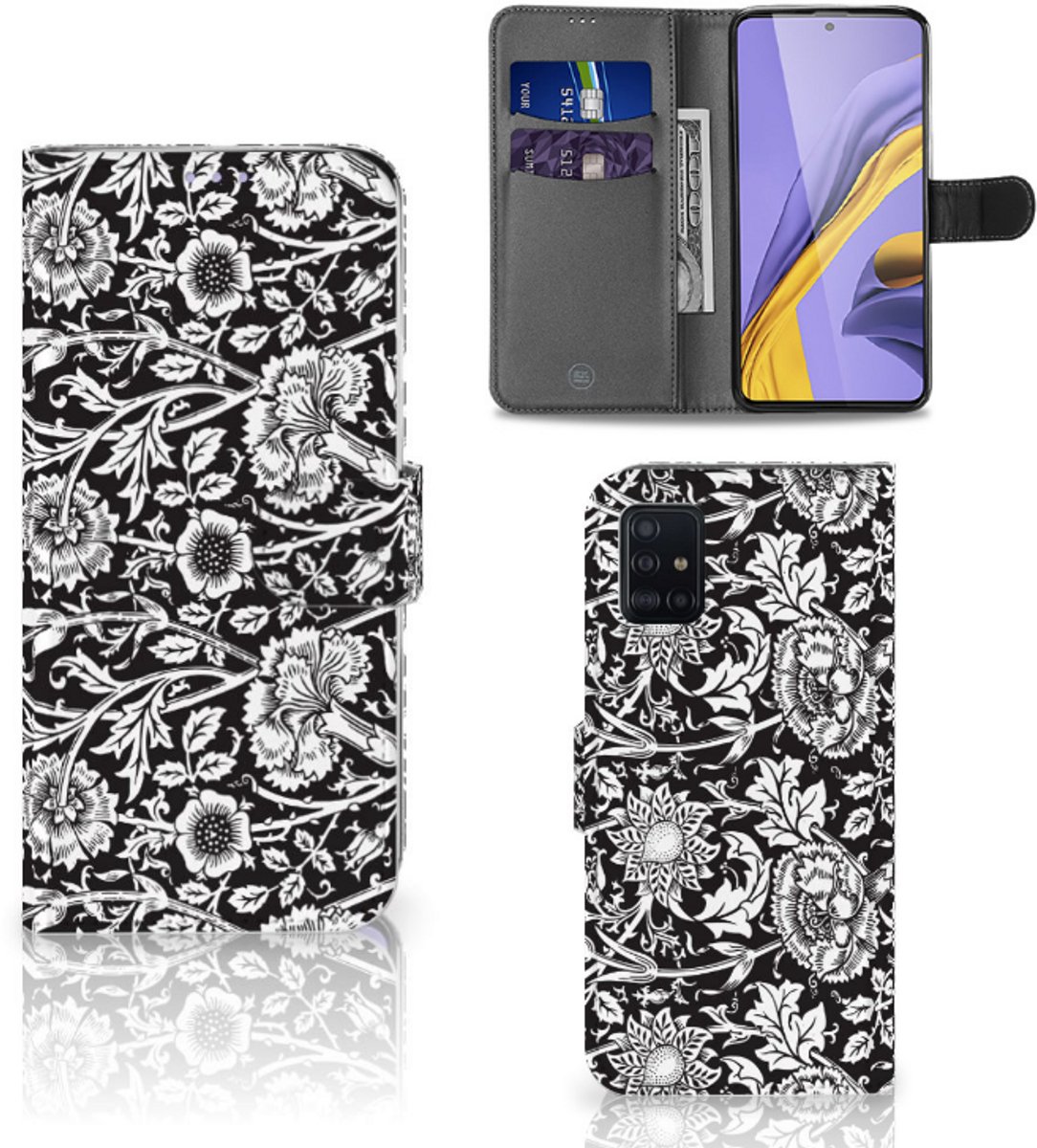 Samsung Galaxy A51 Hoesje Black Flowers