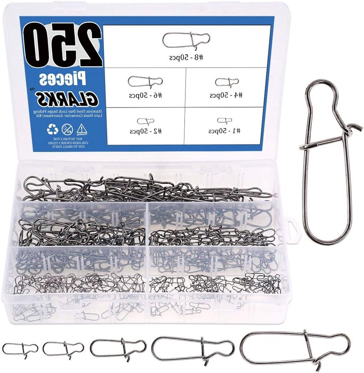 250 Stuks Sterke RVS Duo Lock Snaps en Swivel Sliding Ringen voor Vissen - Haakverbindingen voor Zoet- en Zoutwater Visaccessoires