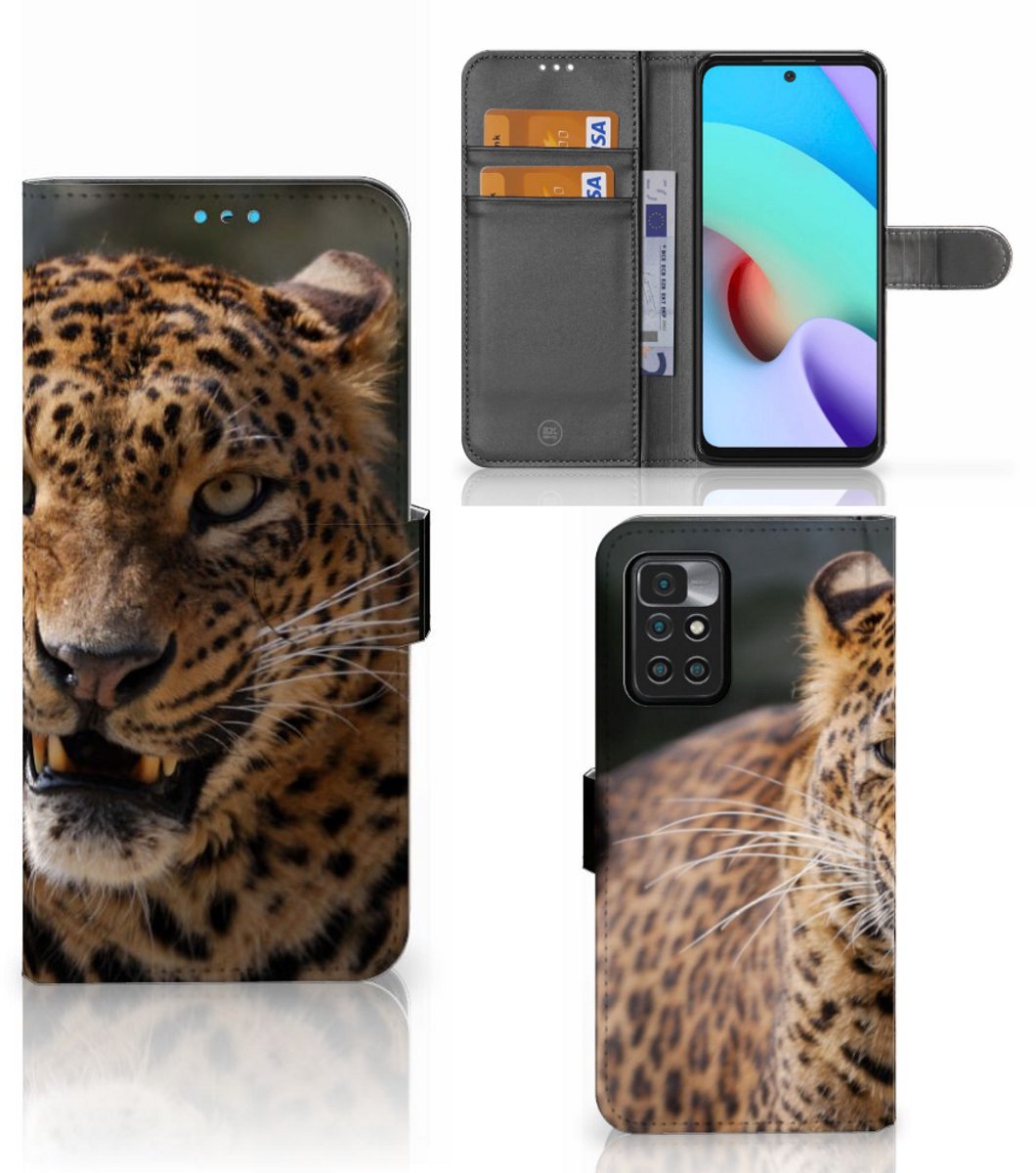Xiaomi Redmi 10 Telefoonhoesje met Pasjes Luipaard