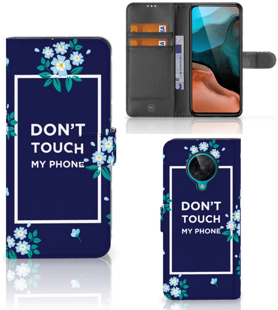 Xiaomi Poco F2 Pro Portemonnee Hoesje Flowers Blue DTMP