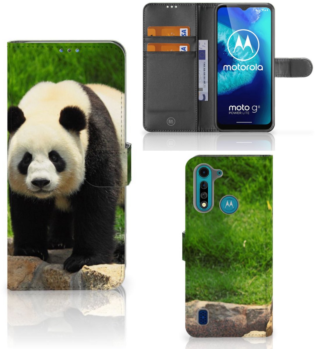 Motorola G8 Power Lite Telefoonhoesje met Pasjes Panda