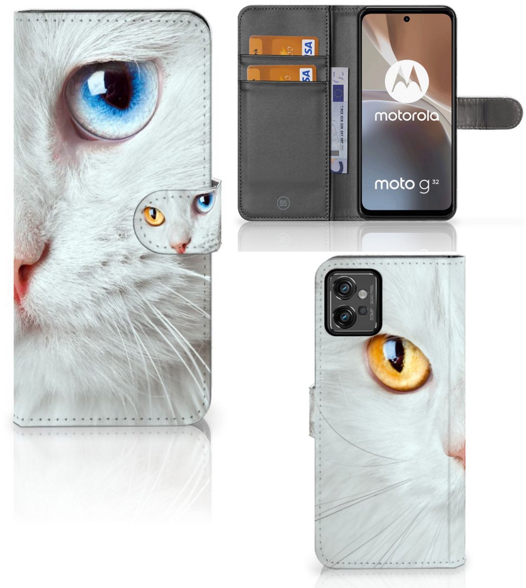 Motorola Moto G32 Telefoonhoesje met Pasjes Witte Kat