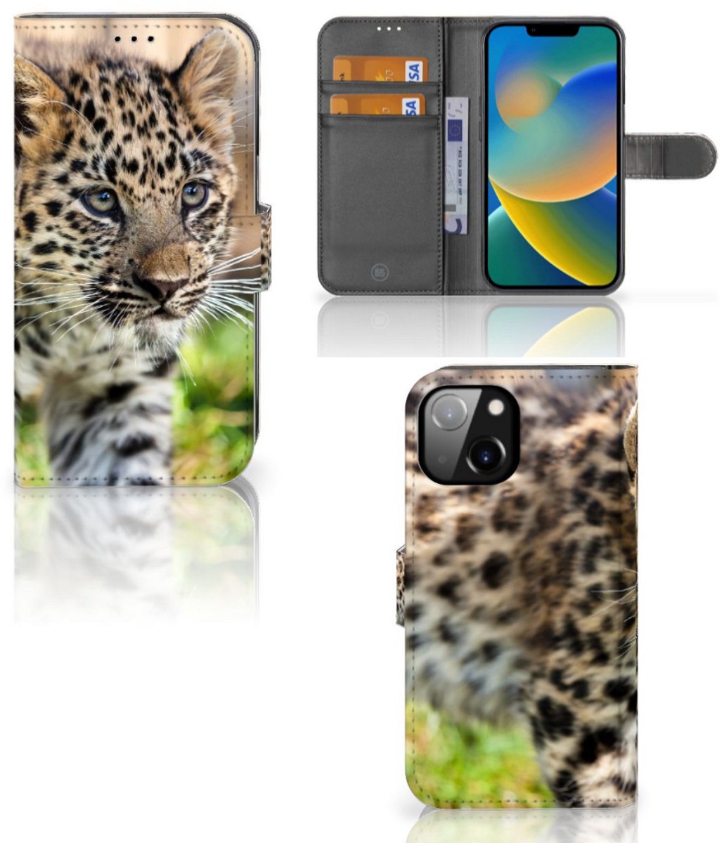 Apple iPhone 14 Telefoonhoesje met Pasjes Baby Luipaard