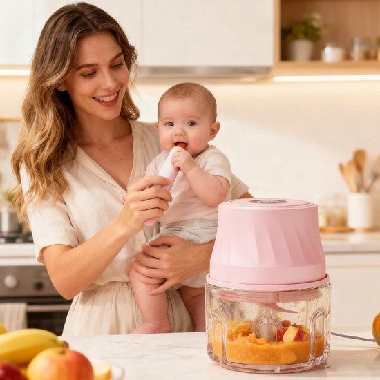Mini Keukenmachine - Elektrische Hakker - Snel Ingrediënten Snijden - Eénknopsbediening - 350ml Capaciteit - Roze van MINI — afbeelding 4