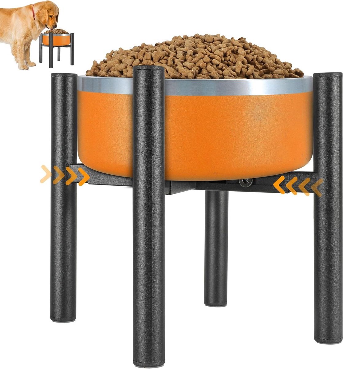 Verhoogde Hondenvoerstandaard - Hondenvoer Tafel - Honden Voeden - Verstelbare Breedte - 8 Inch Hoogte - Zwart