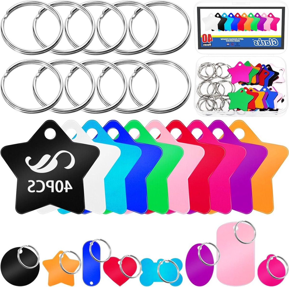 40 Stuks Aluminium Stervormige Lasergraveer Tags Kit met 10 Kleuren en Sleutelhangers, Perfect voor Creatieve Projecten en Handgemaakte Cadeaus