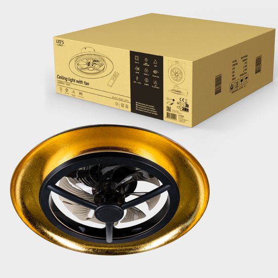 LED's Light Proventa Plafondventilator met verlichting Goud met Zwart 55W 4300lm 1800K/4000K 55cm Extra warm wit licht