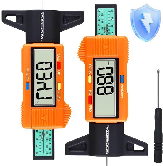 Digitale Bandenmeter - Profielmeter - Banden Slijtage Meten - Groot LCD Display - 0-254 MM - Oranje