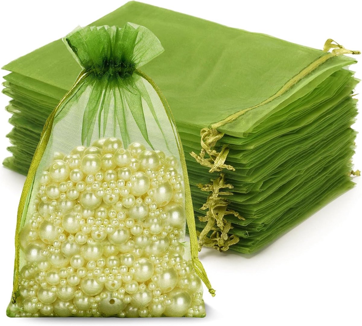 50 Stuks Organza Tassen 13 x 18 cm Grote Cadeautassen met Trekkoord voor Trouwen, Snoep en Sieraden in Lichtgroen