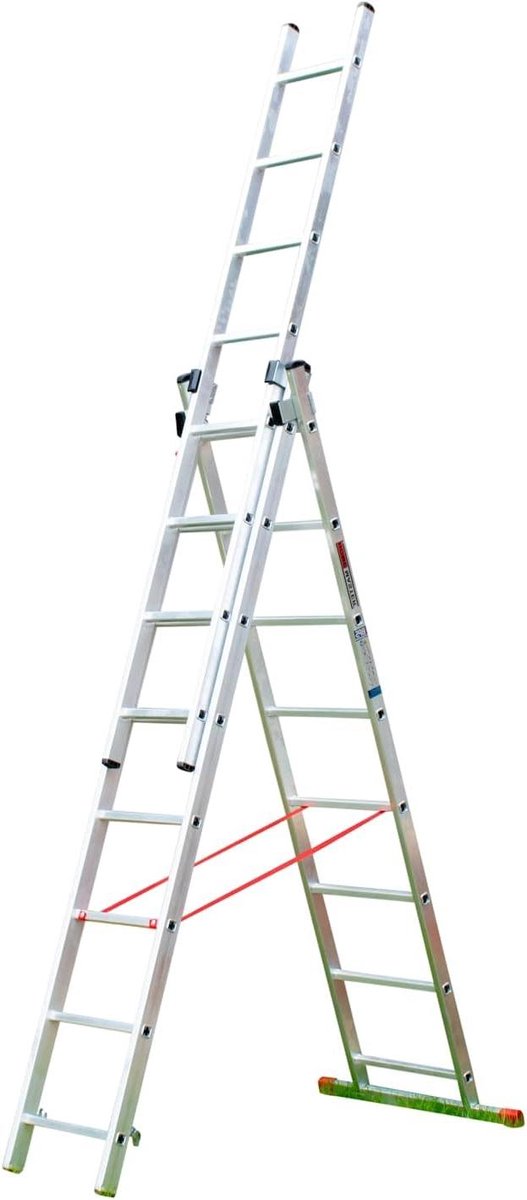 Uitschuifladder - Combinatieladder Telescoopladder - Veilig Klussen - Geïntegreerde Stabilisatiestang - 3 x 8 - Zilver