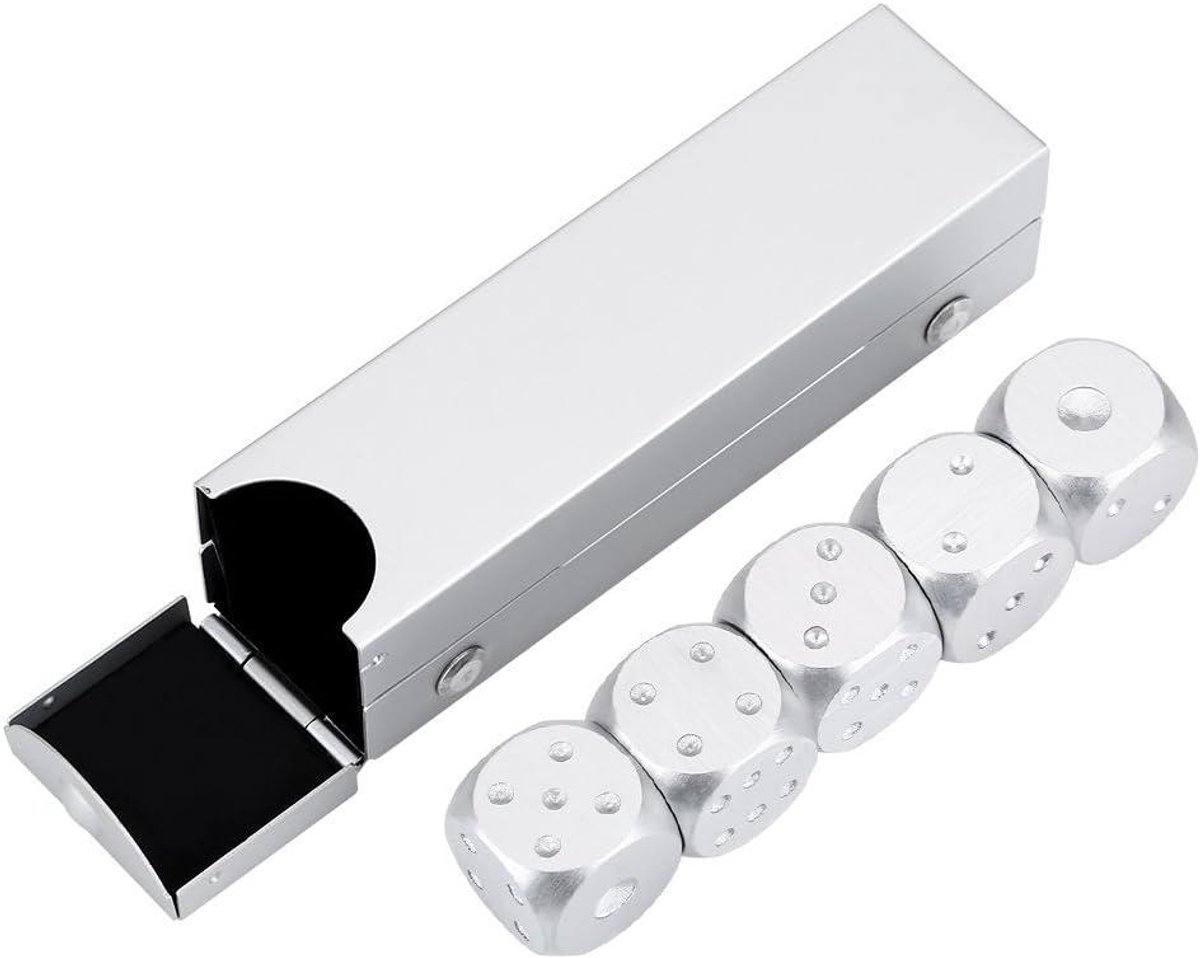 Dobbelstenen Set - Tafelspel Dobbelstenen - Familiespellen Leuker Maken - Anti-roest Aluminium Legering - 5 stuks - Zilver