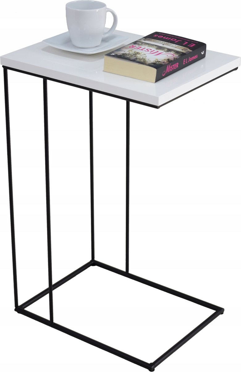 FutuStal - Stijvolle Bijzettafel - Zwart Draad - Wit Glanzend Blad