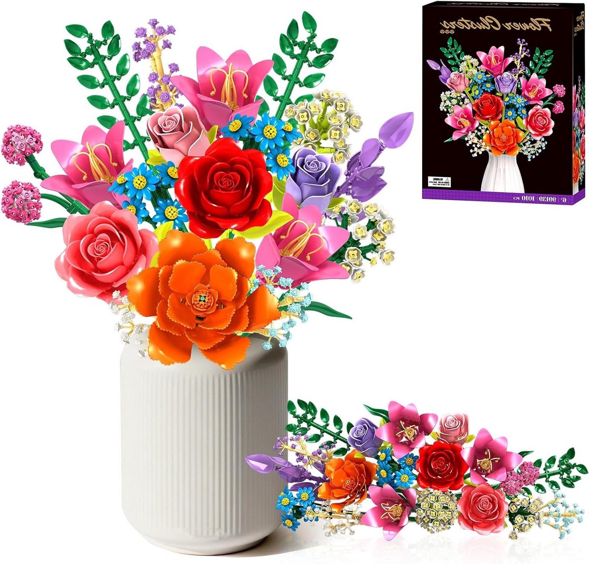 Bloemenboeket Bouwset - Botanische Bouwstenen - Creatief Hobby - Met Wilde Bloemen - 1010 Delen - Multicolor