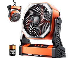 Camping LED Ventilator Met Lamp, 40000mAh Oplaadbare Accu, Buiten Voeding, Tentventilator Met Lamp & Haak, 4 Snelheden, USB Ventilator Voor Camping, Vissen, Stroomuitval, Orkaan, Werkplek