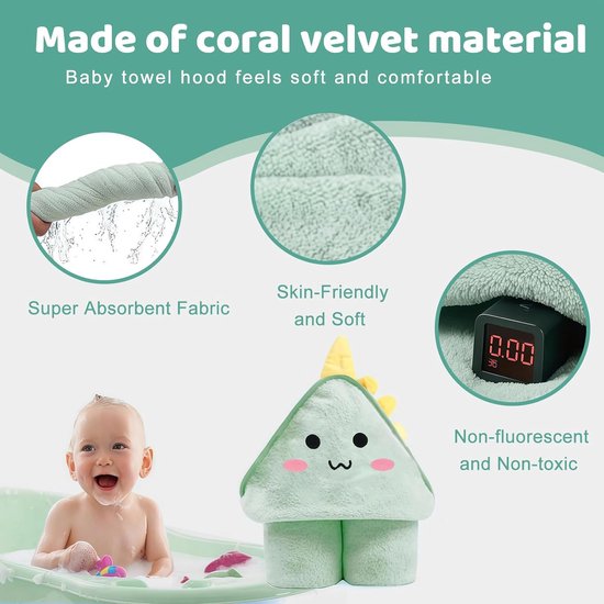 3 Pieces Baby Hair Towels 80x80cm, Soft Towels for Toddlers and Newborns, Bath Towel Baby in Cyan, Dark Grey and Coffee — afbeelding 5
