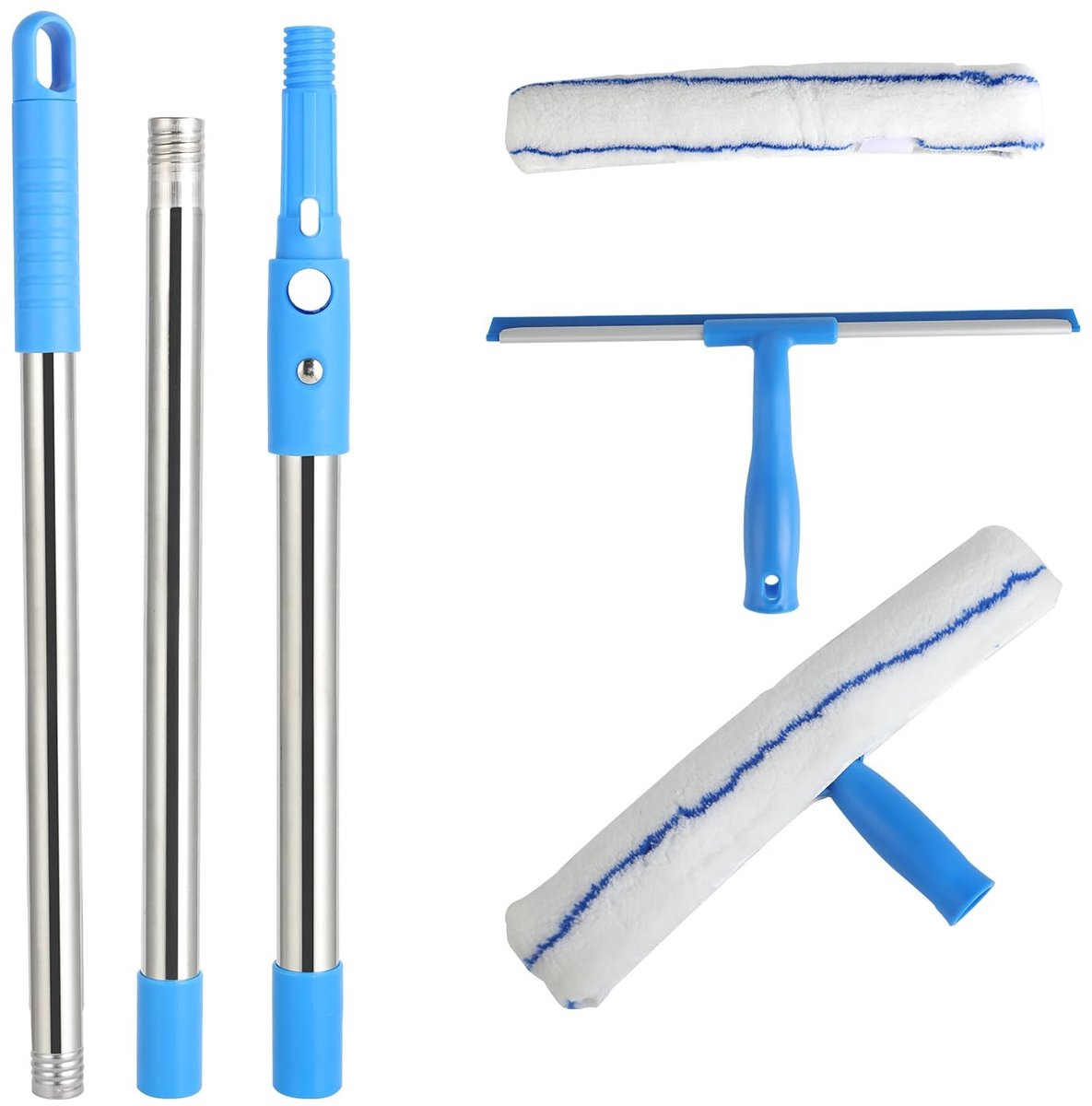 Cosensi - Glass cleaner - Telescopische wiper - Ideaal voor hoge ramen - Blauw - Microvezel reiniger - Geschikt voor badkamer en auto - 136 cm