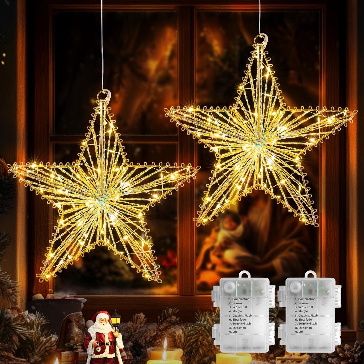 Cosensi - Kerststerverlichting - LED - Sfeervolle verlichting - Warm wit - Batterij aangedreven - Geschikt voor binnen en buiten - 30 cm