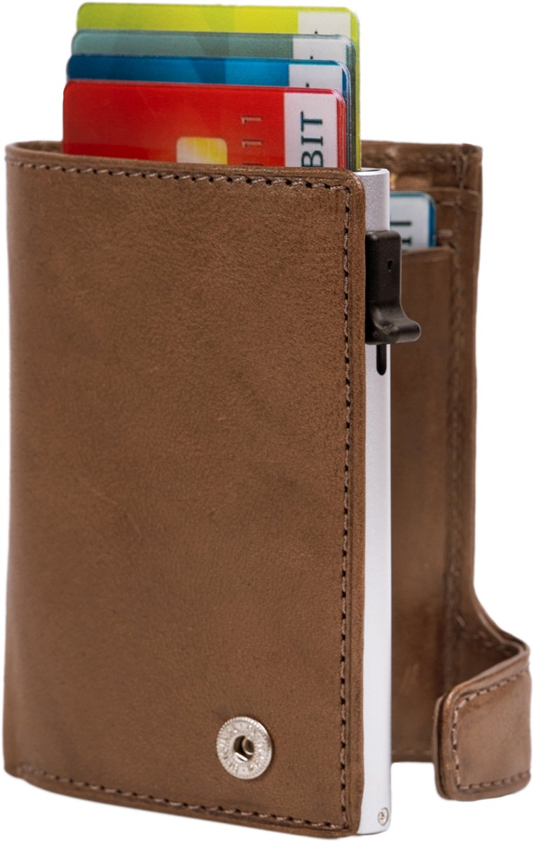 Tony Perotti Aluminium creditcardhouder met papier- en kleingeldvak - Taupe