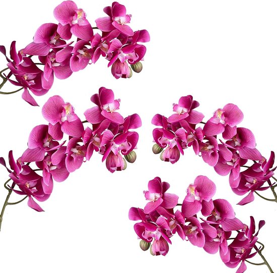 Kunstorchideeën 4 stuks - Phalaenopsis zijde - Bruiloft decoratie - Echte touch gel - 71 cm lang - Diep roze