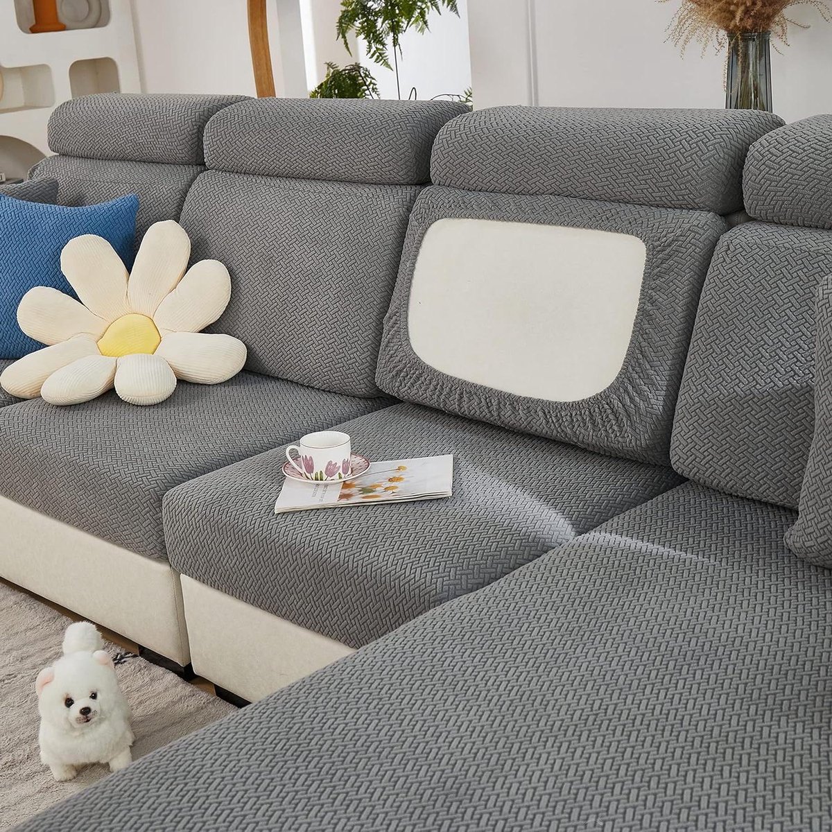 Bankovertrek L-vorm - Sofahoes Stretch - Bank Beschermen - 360 graden elastiek - Universeel - Grijs