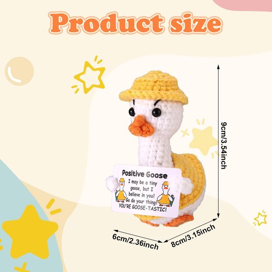 Gehaakte Gans - Knit Gans Speelgoed - Emotionele Steun - Handgemaakt Vakmanschap - 9x8x6cm - Geel van Merkloos — afbeelding 4