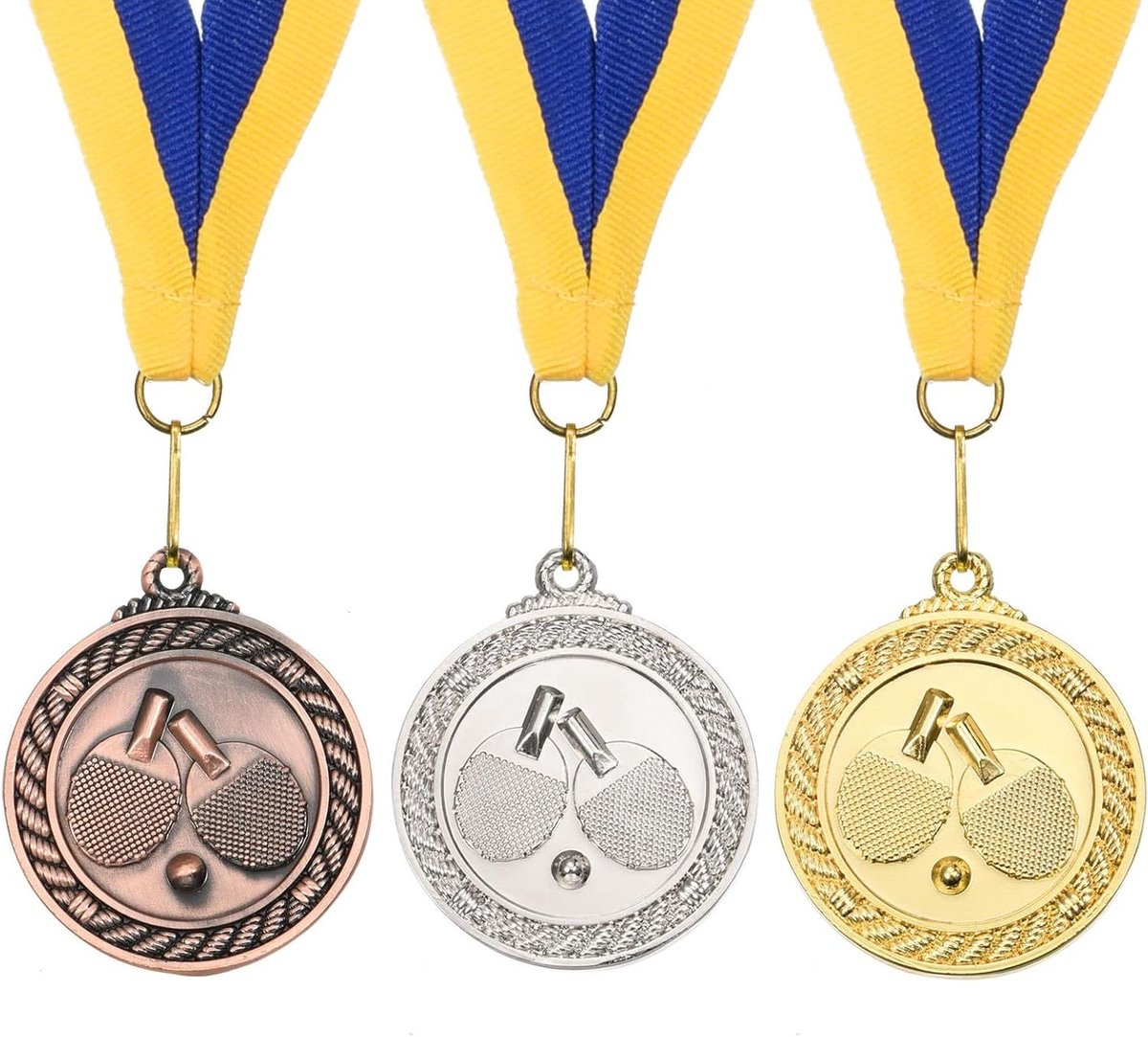 Tafeltennis Medailles - Sport Prijzen - Wedstrijd Beloning - Goud Zilver Brons - 3 Stuks - Blauw Geel