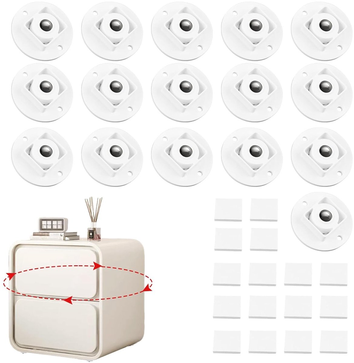 Flat Casters voor Meubels, 16 Stuks, Geschikt voor Kleine Meubels, Tafelwielen met Niet-Merkende Band, Kastwielen met een Draagcapaciteit van 10 kg