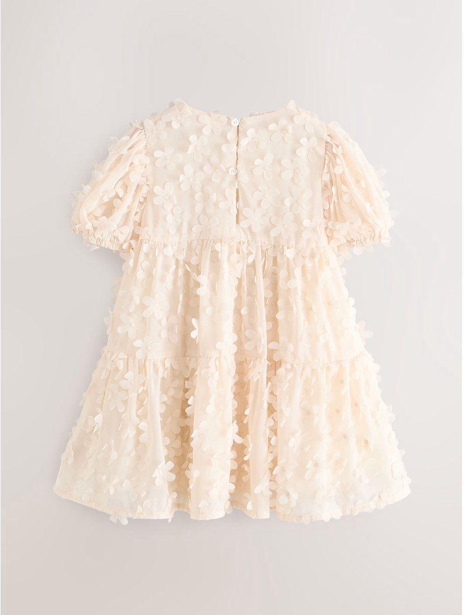 Next - Meisjes - Jurk met korte mouwen en 3D-bloemenprint - Crème