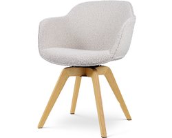 Nolon Noor-Mare draaibare Eetkamerstoel bouclé beige - houten onderstel - armstoel - scandinavisch - elegante zitting