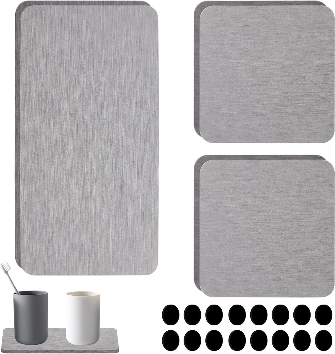 Set van 3 Waterabsorberende Steen Coasters voor Wasbakken - Diatomiet Onderzetters voor Bekers, Handzeep en Sponsen, Ideaal voor Keuken en Badkamer