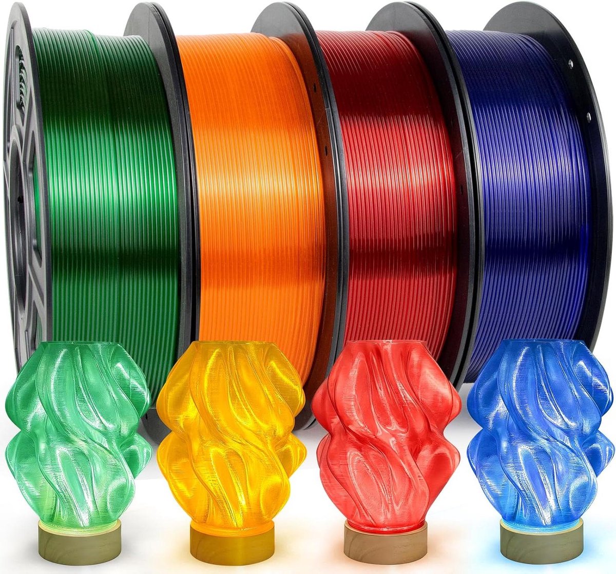 PETG Filament - 3D Print Materiaal - 3D Printen - Transparant - 4 kg - Rood Blauw Groen Oranje