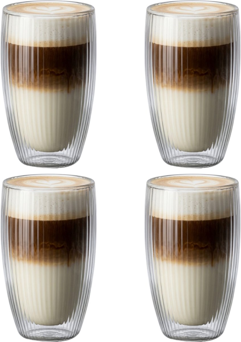Betrahan Handgeblazen Dubbelwandige Glazen - 450ML Set van 4 - Theeglazen - Koffieglazen - Latte Machiatto Glazen