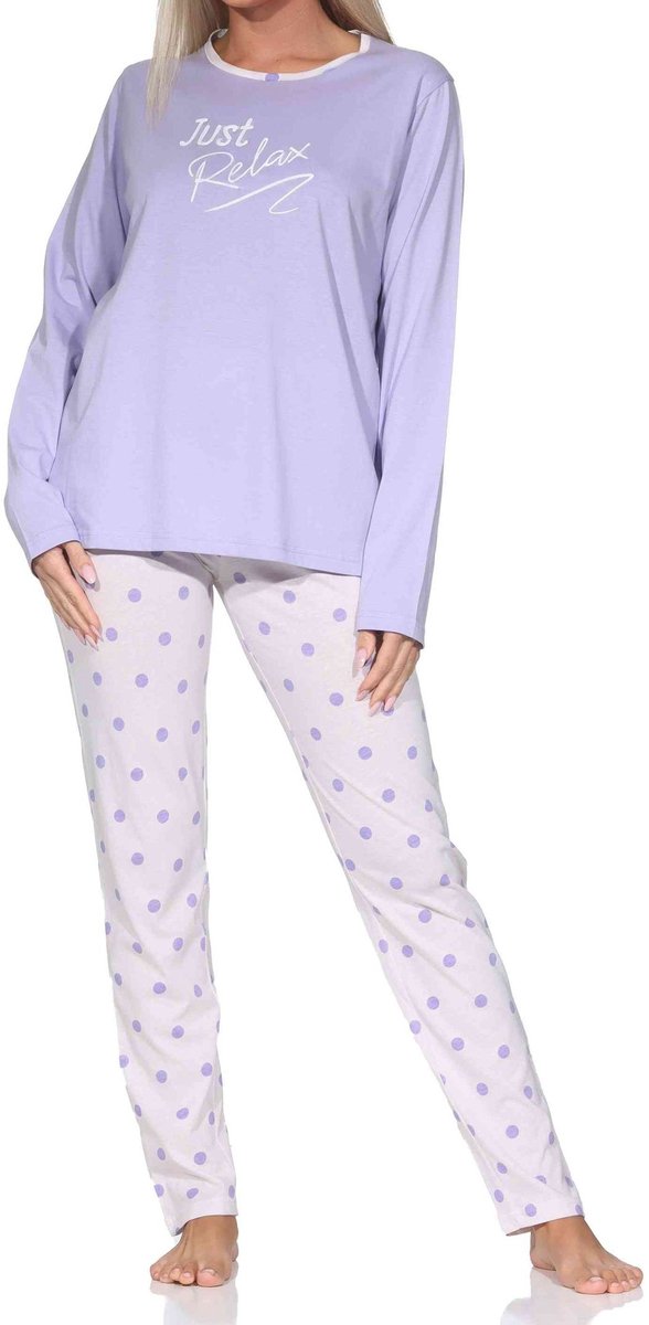 Normann dames pyjama lange mouw in polkadots look lila