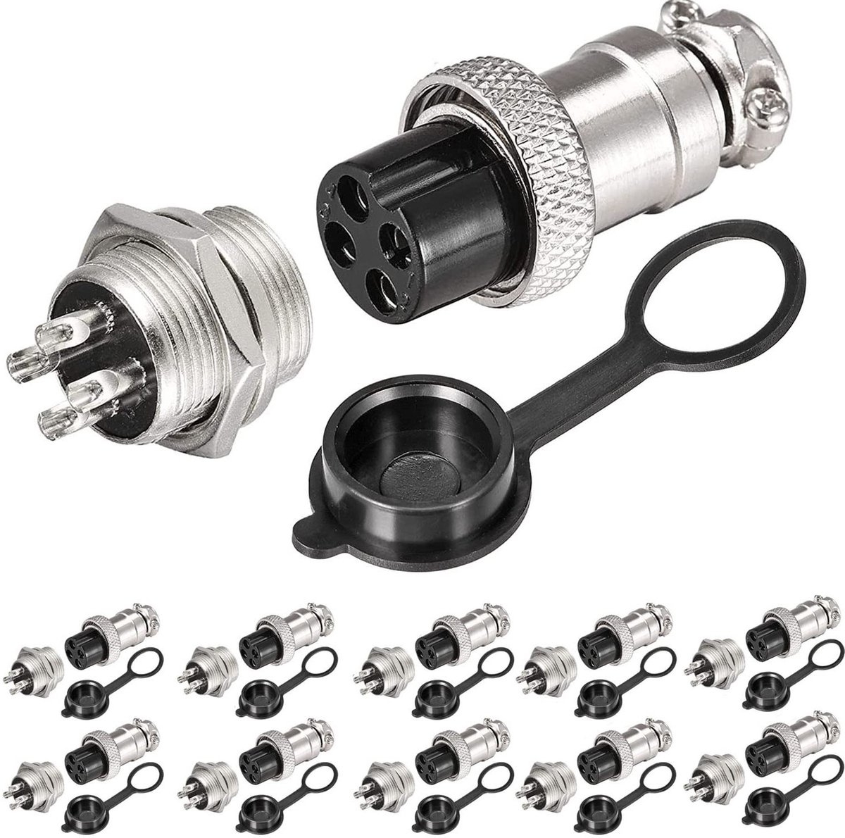 Ronde 4-Pin Panel Connector voor Kabels, 20 Stuks, met Rubber Beschermhoes voor Duurzame Verbindingen