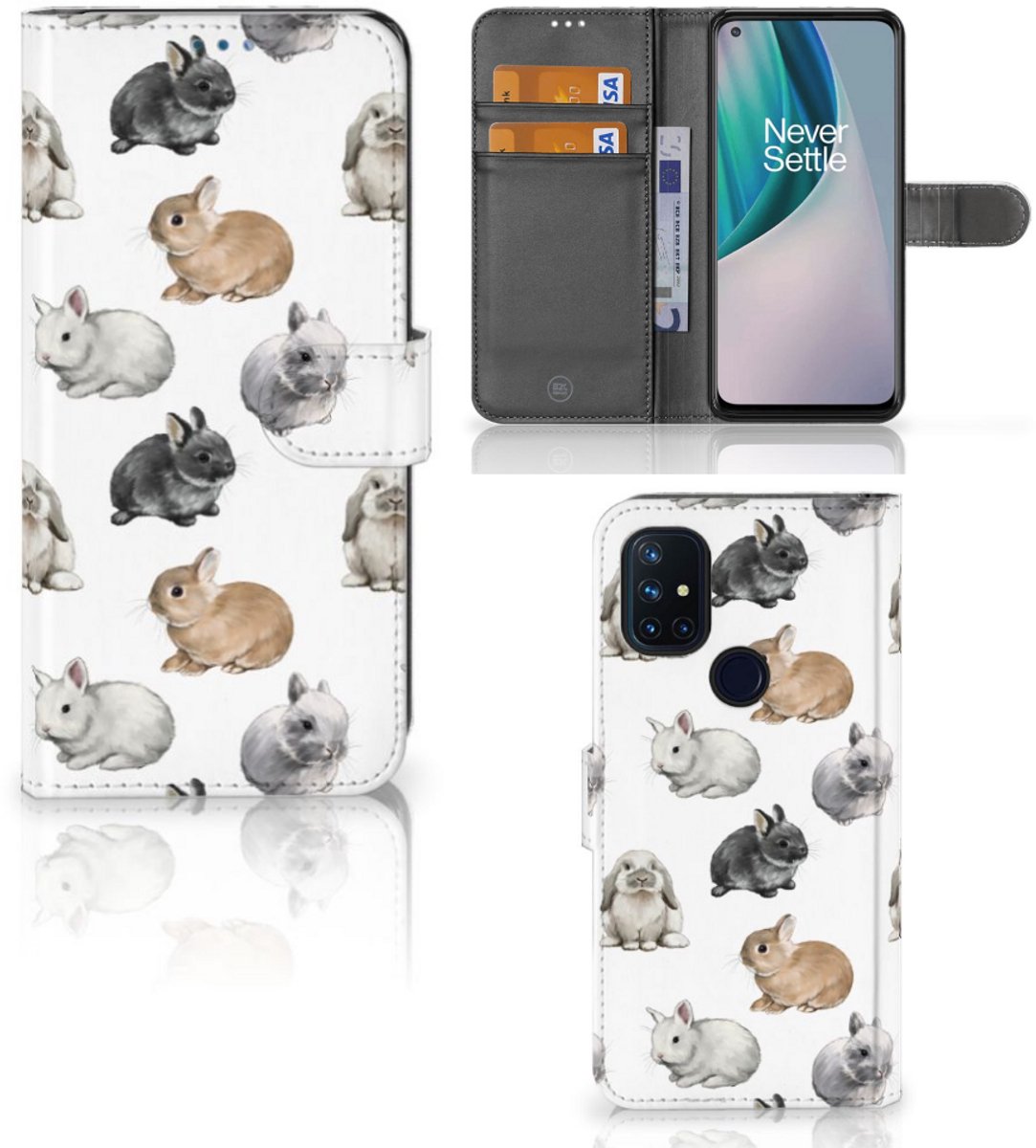 Telefoonhoesje met Pasjes voor OnePlus Nord N10 Konijntjes