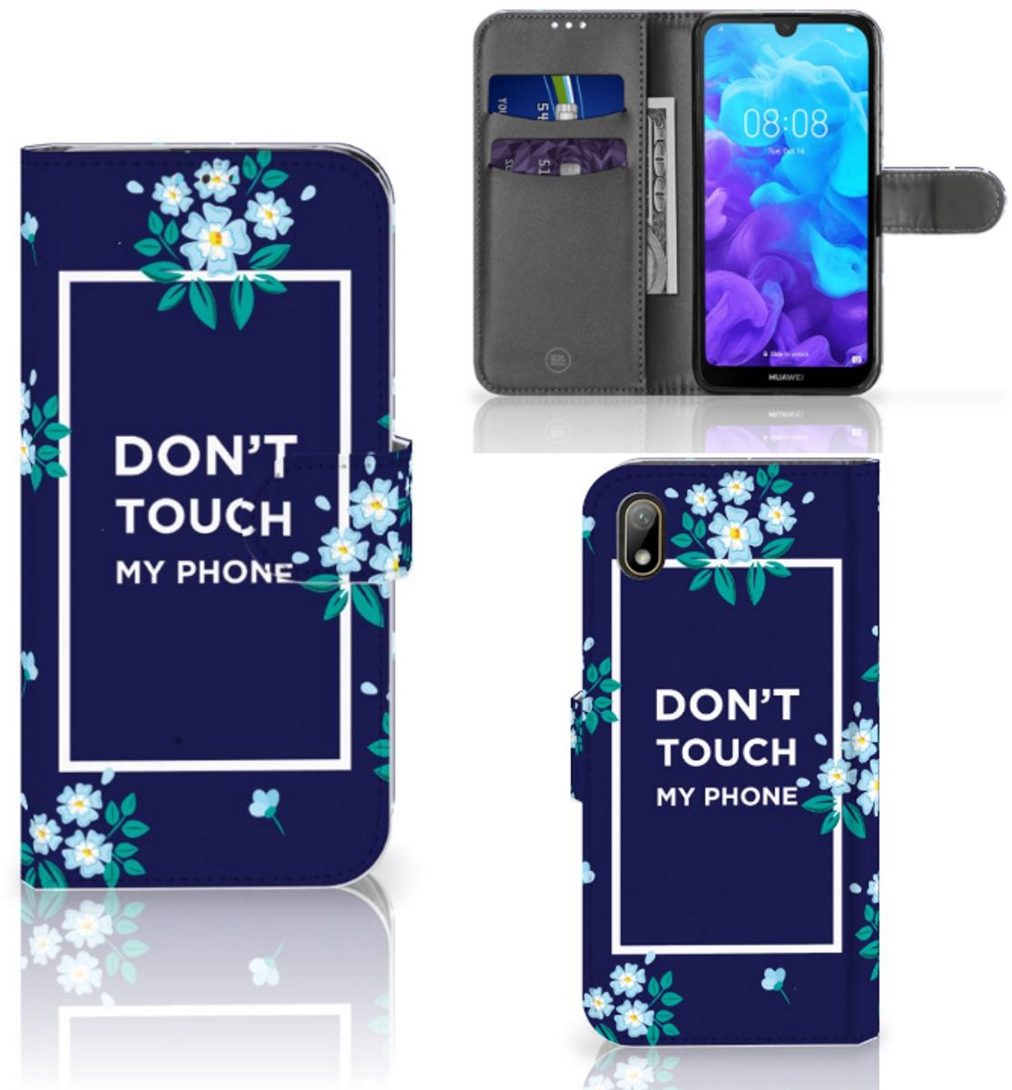 Huawei Y5 (2019) Portemonnee Hoesje Flowers Blue DTMP