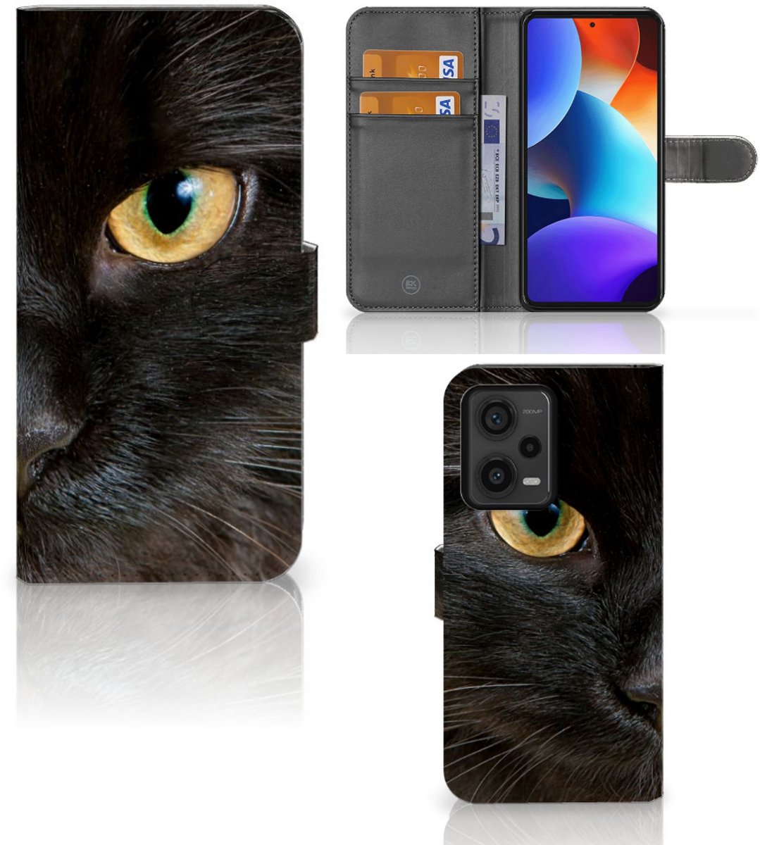 Xiaomi Redmi Note 12 Pro Plus Telefoonhoesje met Pasjes Zwarte Kat