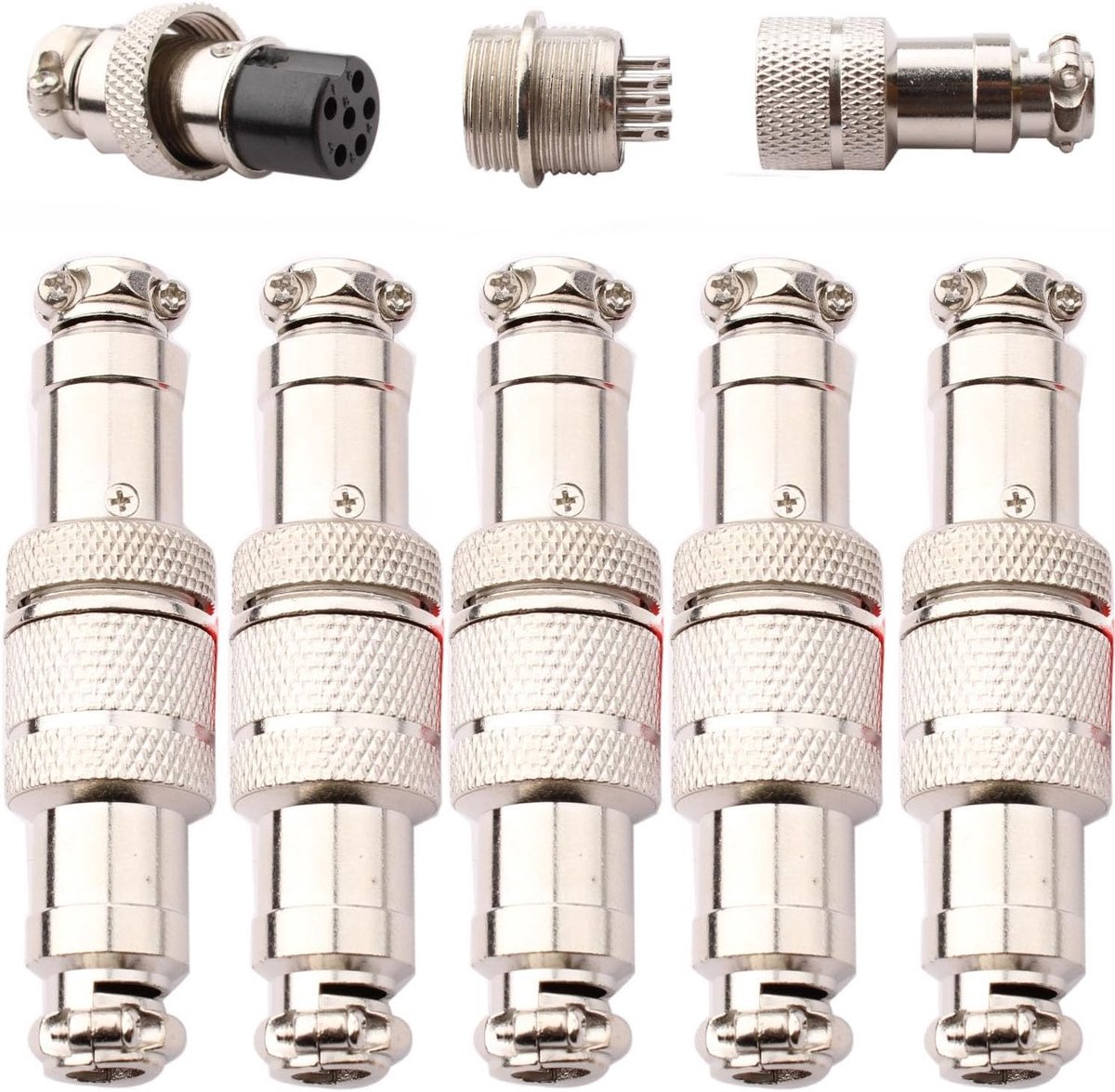 5 Paar 6-Pins Luchtvaartconnectoren, 12mm Ronde Male/Female Plug voor Paneelmontage en Elektronische Toepassingen