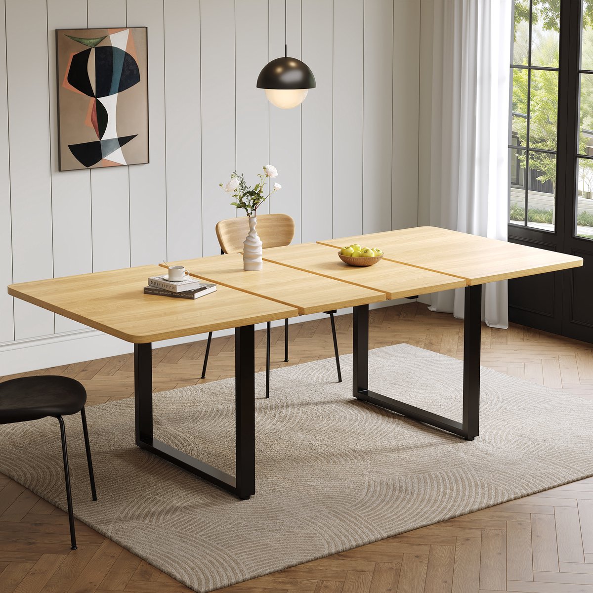 MODENUIT Uitschuifbare Eettafel - 3 Lengtes Voor Eetkamer En Keuken - MDF Eikenkleur - 140-180-220x80 Cm