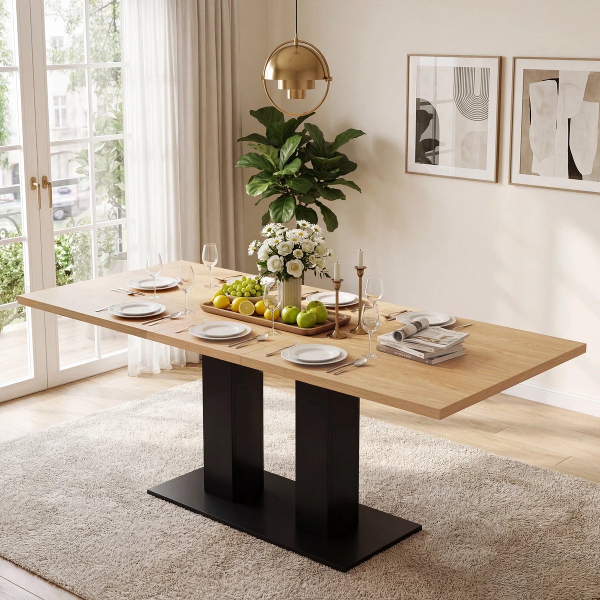 MODENUIT Eettafel - Uitschuifbaar 140 Tot 180x70 Cm - Rechthoekig Voor Eetkamer, Keuken en Woonkamer - MDF - Naturel