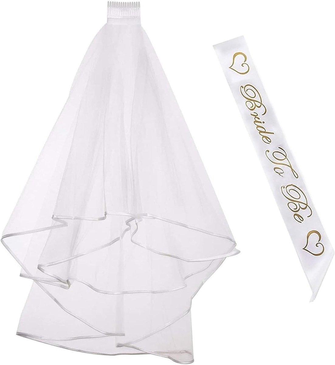 Elegante Bruidsluier met Afneembare Ellebooglaag – Witte Trouwal met Prachtige Accessoires voor de Perfecte Bruid