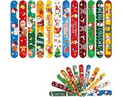 Kerst Slap Armbanden - Polsband Snap Band - Kerstfeest Vulling - 24 Stuks Levendig Ontwerp - 22 x 3 cm