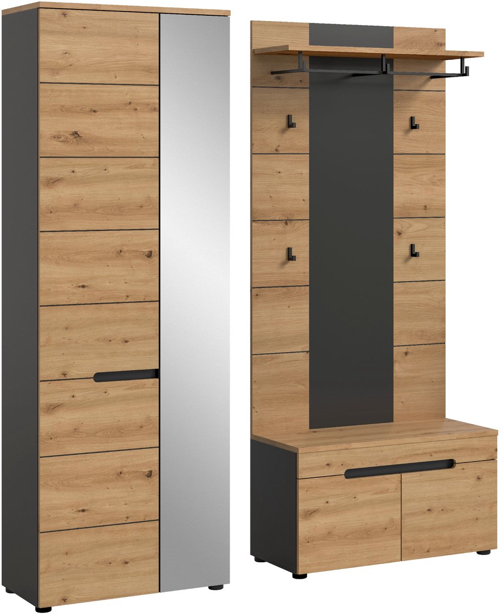 Canu garderobe opstelling C19 eiken decor, grijs.